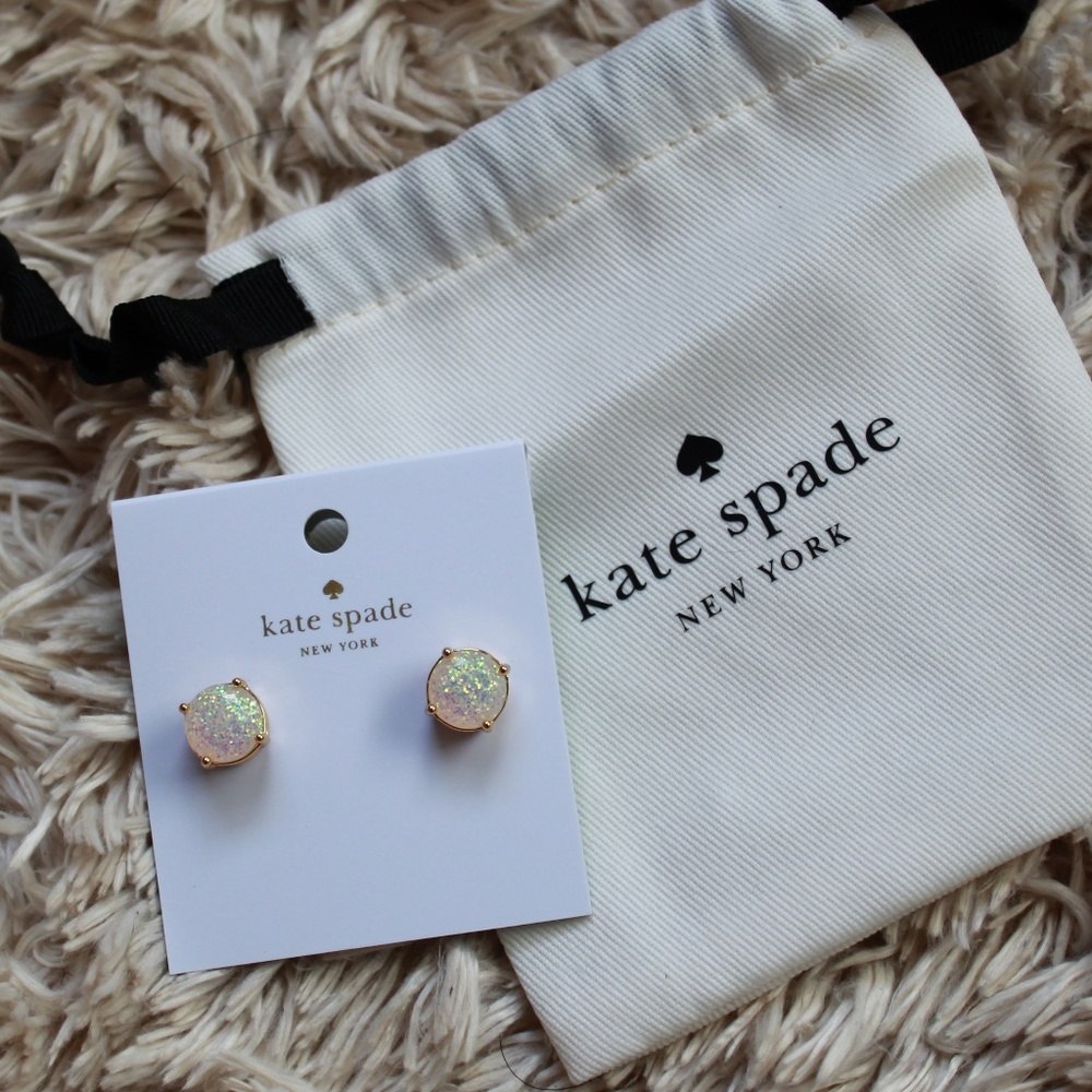 NWT Kate Spade 14K Round Opal Glitter Earrings